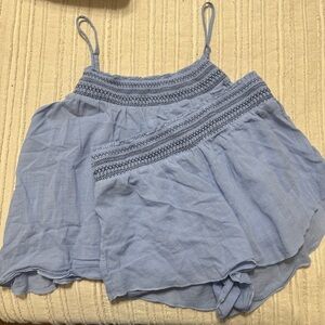 Aerie Blue Smocked Top and Shorts Pajama Set